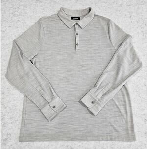 Naadam ultralight polo shirt in a light heather grey. Long Sleeve, Mens Sz M